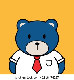 Cute bear avatar wearing white shirt with 
red tie cartoon, vector, dan illustration