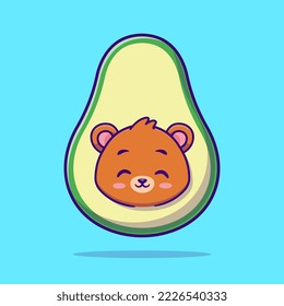 Cute Bear Avocado Cartoon Vector Icon Illustration. Animal Fruit Icon Concept Isolated Premium Vector. Flat Cartoon Style