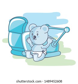 cute bear baby animal in baby cart