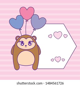 cute bear baby in card kawaii style