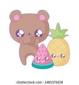 cute bear baby with fruits kawaii style