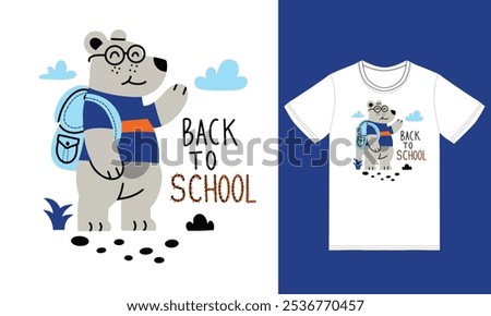 Cute bear back to school illustration with tshirt design vector the Concept of Isolated Technology. Flat Cartoon Style Suitable for Landing Web Pages,T shirt, Flyers, Stickers