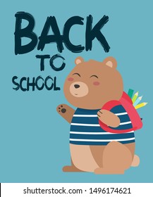 Cute bear - back to school - t shirt design - vector