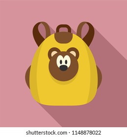 Cute bear backpack icon. Flat illustration of cute bear backpack vector icon for web design