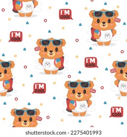 Cute Bear with Bag Cartoon Vectors Pattern Backgrounds.