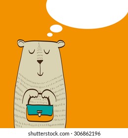 Cute bear with  bag in his paws dreams of shopping