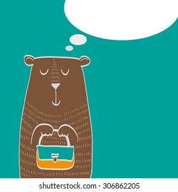 Cute bear with  bag in his paws dreams of shopping