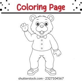 Cute bear baker cartoon waving hand Coloring Page. Black and white vector illustration for coloring book
