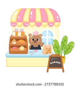 Cute bear bakery storefront cartoon design