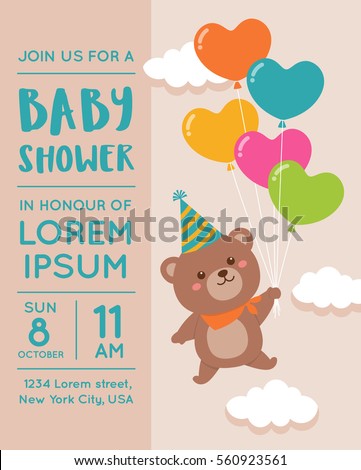 cute bear balloon illustration baby shower のベクター画像素材