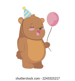 cute bear with a balloon over white