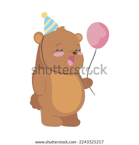 cute bear with a balloon over white