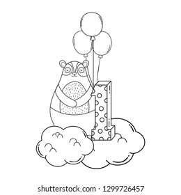 cute bear with balloons helium floating