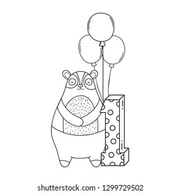 cute bear with balloons helium floating
