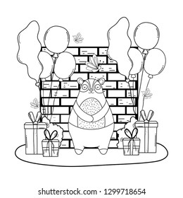 cute bear with balloons helium in the landscape