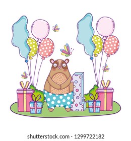 cute bear with balloons helium in the landscape