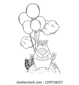 cute bear with balloons helium in the landscape