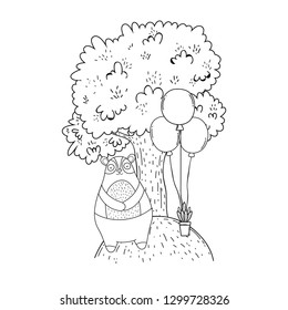 cute bear with balloons helium in the landscape