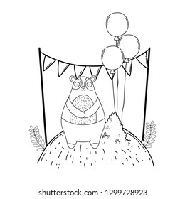 cute bear with balloons helium in the landscape