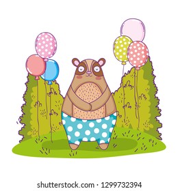 cute bear with balloons helium in the landscape