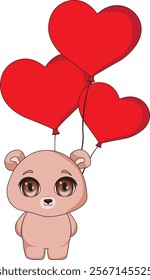 Cute Bear With Balloons Valentine Vector