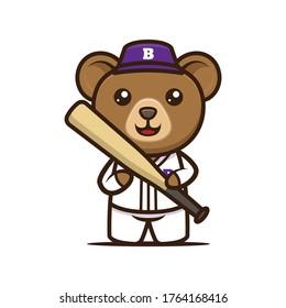 Cute bear baseball mascot design