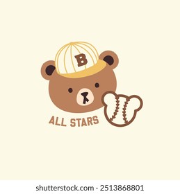 Cute Bear in Baseball outfit vector for kids