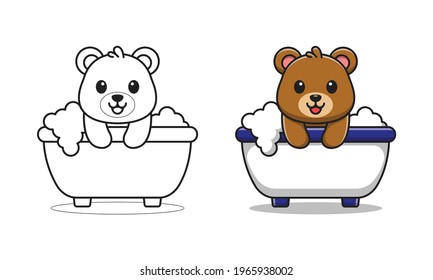 Cute bear in the bath cartoon coloring pages for kids