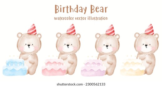 Cute Bear, Bears, watercolor bear, birthday, cute animal, vector illustration