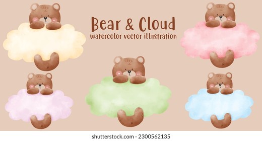 Cute Bear, Bears, watercolor bear, birthday, cute animal, vector illustration