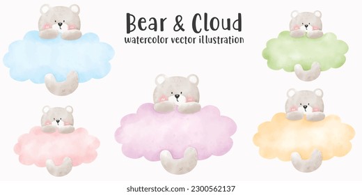 Cute Bear, Bears, watercolor bear, birthday, cute animal, vector illustration