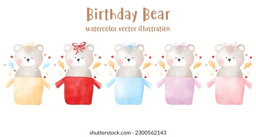 Cute Bear, Bears, watercolor bear, birthday, cute animal, vector illustration
