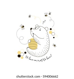 cute bear with beehive , kid design