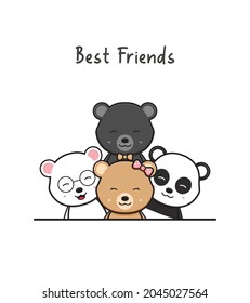 Cute Bear Best Friends Greeting Cartoon Stock Vector (Royalty Free ...