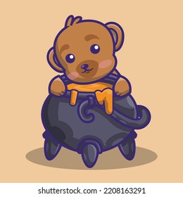 cute bear and a big couldron and honey