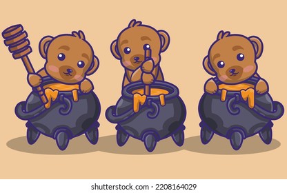 cute bear and a big couldron and honey bundle