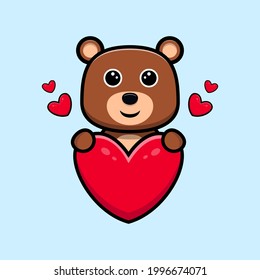 cute bear with big heart cartoon character