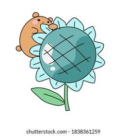 Cute bear with big sunflower