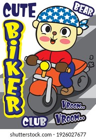 Caricatura en bicicleta de oso lindo para camiseta