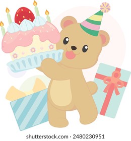 Cute Bear and Birthday Cake