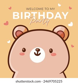 Cute bear birthday card, suitable for greeting cards, party invitations, social media posts, and birthdaythemed designs.