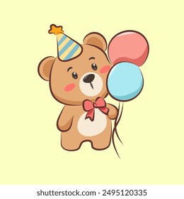 Cute Bear Birthday Celebration Graphics with ballon