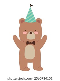 cute bear with birthday hat isolated