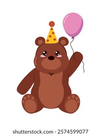 cute bear with birthday hat isolated