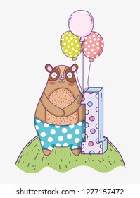 cute bear birthday one year with balloons