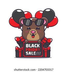 cute bear in black friday cartoon illustration