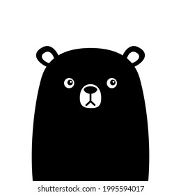 Cute bear. Black silhouette. Funny head face. Kawaii cartoon character. Happy Valentines Day. Baby greeting card template. Notebook cover, tshirt, sticker. White background. Flat design. Vector
