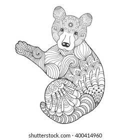 Cute bear. Black white hand drawn doodle animal. Ethnic patterned vector illustration. African, indian, totem, tribal, zentangle design. Sketch for coloring page, tattoo, poster, print, t-shirt