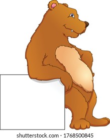 cute bear and blank sign on a white background