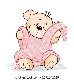 
Cute bear with blanket getting ready for sleeping .Vector  illustration; can be used for tee shirt wallpaper poster.